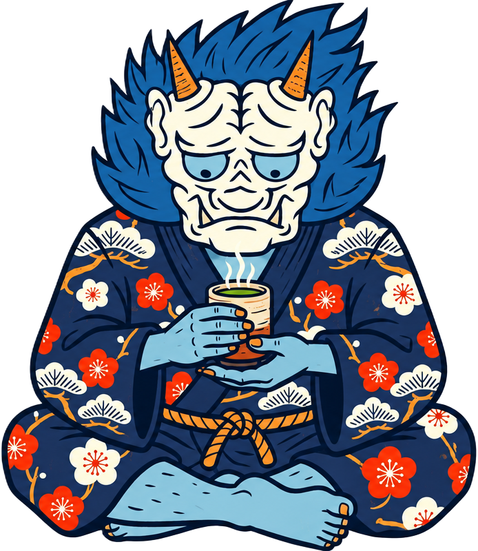 Kumori Academy host holding a cup of tea — click to ask for help